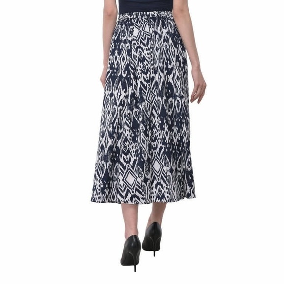 Rebellion Again Full A- Line Maxi Skirt Floral Aztec Ikat Fall Blue Motif S NWT - Picture 3 of 9